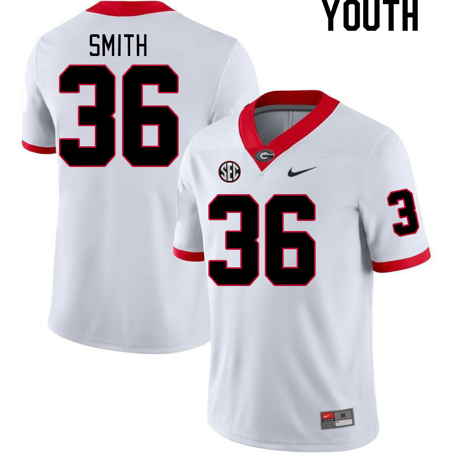 Youth #36 Colby Smith Georgia Bulldogs College Football Jerseys Stitched-White